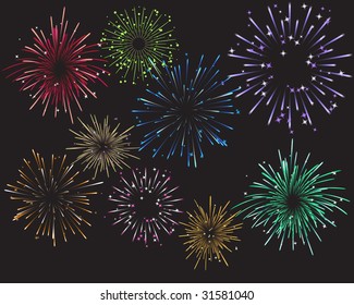 Celebration Fireworks And Colors. Each Firework On Separate Layer In EPS File For Easy Editing.