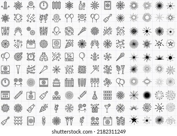 celebration fireworks icon Confetti popper line icon set vector, filled flat sign, Vector Line Icons,Party,Birthday New Years Eve