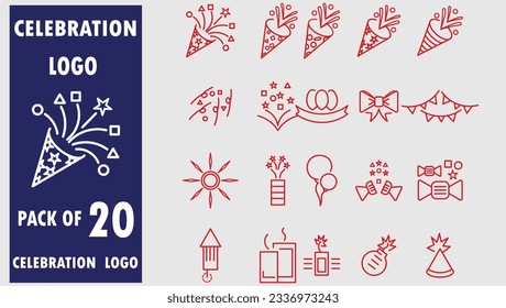 Celebration or fireworks icon pack elements logo bundle