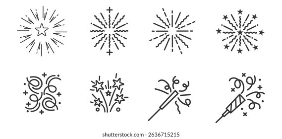 Celebration Fireworks Party Icons Sparkler, Burst, Confetti Designs