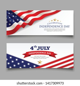 Celebration flag of america independence day banners collections design vector background, illustration