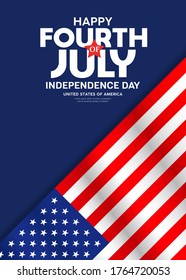 Celebration flag of america independence day Fourth of July poster design on blue background, vector illustration