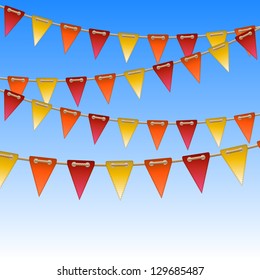 celebration flags on rope. vector illustration