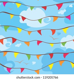 Celebration flags and sky seamless pattern