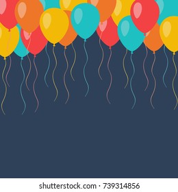 Celebration flying balloons background. Flat vector illustration for party banner, greeting card or gift decoration 