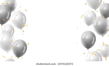 Celebration frame or background with silver balloon and gold confetti luxury. surprise party