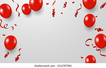 Celebration frame background template with confetti red ribbons. luxury greeting rich card.