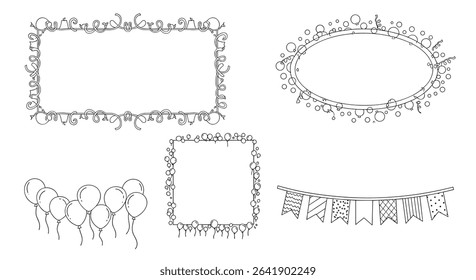 Celebration Frames Party Decoration Elements with Banners and Balloons