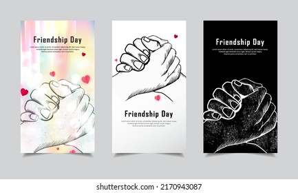 Celebration Friendship Day Design Template Stories With Hand Shake Silhouette Vector