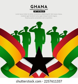 Celebration Ghana Independence day design with soldiers silhouette and wavy flag vector