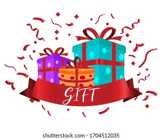 Celebration gift with ribbons, used for, celebration moment. Vector illustration.