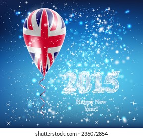 The celebration and gifts. Balloon on Happy New Year. Merry Christmas. The sky sparkles with stars and snowflakes. Vector. Icon. UK flag