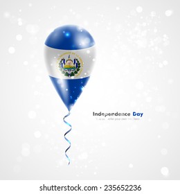 Celebration and gifts. Ribbon in the colors are twisted under the balloon. Independence Day. Balloons on the feast the national Flag of El Salvador