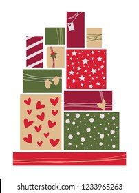 Celebration gifts with ribbon. Flat style vector illustration.