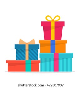 Celebration gifts with ribbon. Flat style vector illustration.