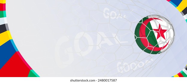 Celebration Goal for Algeria football team in colorful design. Perfect for illustrating soccer success, international football tournaments, and sports-themed promotions. Vector template.