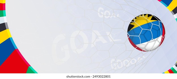 Celebration Goal for Antigua and Barbuda football team in colorful design. Perfect for illustrating soccer success, international football tournaments, and sports-themed promotions. Vector template.