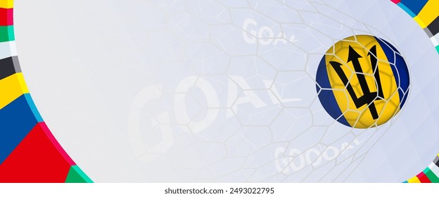 Celebration Goal for Barbados football team in colorful design. Perfect for illustrating soccer success, international football tournaments, and sports-themed promotions. Vector template.