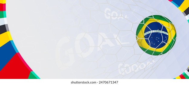 Celebration Goal for Brazil football team in colorful design. Perfect for illustrating soccer success, international football tournaments, and sports-themed promotions. Vector template.