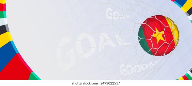 Celebration Goal for Cameroon football team in colorful design. Perfect for illustrating soccer success, international football tournaments, and sports-themed promotions. Vector template.