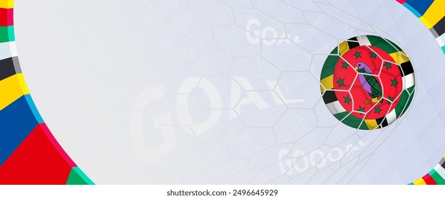 Celebration Goal for Dominica football team in colorful design. Perfect for illustrating soccer success, international football tournaments, and sports-themed promotions. Vector template.