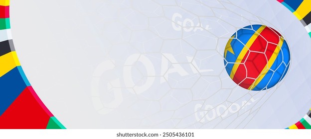 Celebration Goal for DR Congo football team in colorful design. Perfect for illustrating soccer success, international football tournaments, and sports-themed promotions. Vector template.