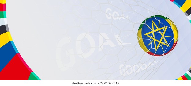 Celebration Goal for Ethiopia football team in colorful design. Perfect for illustrating soccer success, international football tournaments, and sports-themed promotions. Vector template.