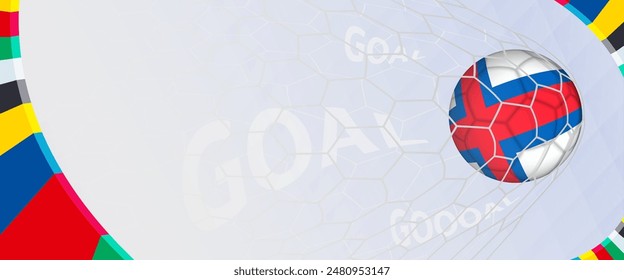 Celebration Goal for Faroe Islands football team in colorful design. Perfect for illustrating soccer success, international football tournaments, and sports-themed promotions. Vector template.