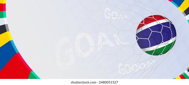 Celebration Goal for Gambia football team in colorful design. Perfect for illustrating soccer success, international football tournaments, and sports-themed promotions. Vector template.