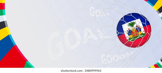 Celebration Goal for Haiti football team in colorful design. Perfect for illustrating soccer success, international football tournaments, and sports-themed promotions. Vector template.