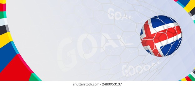 Celebration Goal for Iceland football team in colorful design. Perfect for illustrating soccer success, international football tournaments, and sports-themed promotions. Vector template.