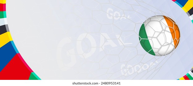 Celebration Goal for Ireland football team in colorful design. Perfect for illustrating soccer success, international football tournaments, and sports-themed promotions. Vector template.