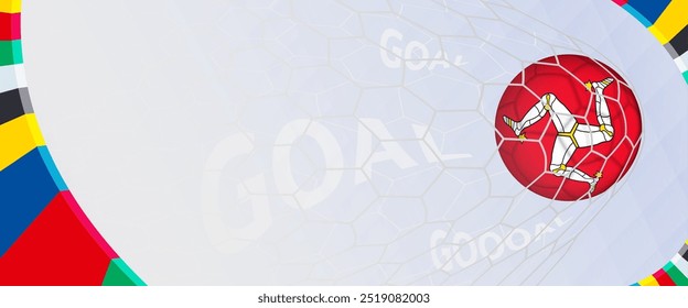 Celebration Goal for Isle of Man football team in colorful design. Perfect for illustrating soccer success, international football tournaments, and sports-themed promotions. Vector template.