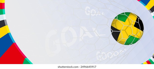 Celebration Goal for Jamaica football team in colorful design. Perfect for illustrating soccer success, international football tournaments, and sports-themed promotions. Vector template.