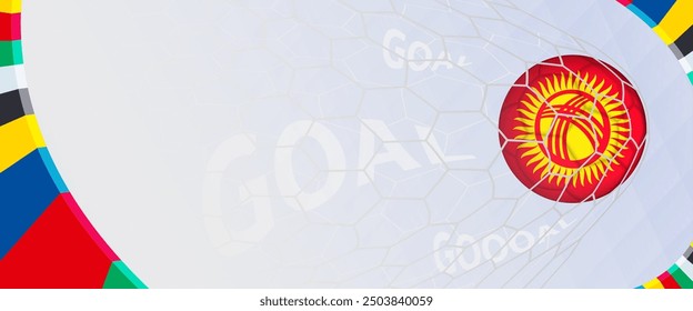 Celebration Goal for Kyrgyzstan football team in colorful design. Perfect for illustrating soccer success, international football tournaments, and sports-themed promotions. Vector template.