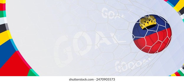 Celebration Goal for Liechtenstein football team in colorful design. Perfect for illustrating soccer success, international football tournaments, and sports-themed promotions. Vector template.