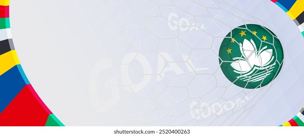 Celebration Goal for Macau football team in colorful design. Perfect for illustrating soccer success, international football tournaments, and sports-themed promotions. Vector template.