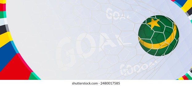 Celebration Goal for Mauritania football team in colorful design. Perfect for illustrating soccer success, international football tournaments, and sports-themed promotions. Vector template.