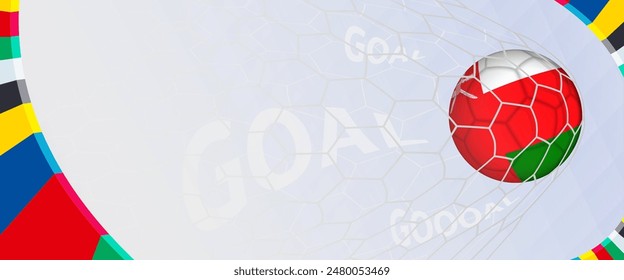 Celebration Goal for Oman football team in colorful design. Perfect for illustrating soccer success, international football tournaments, and sports-themed promotions. Vector template.