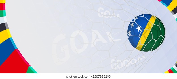 Celebration Goal for Solomon Islands football team in colorful design. Perfect for illustrating soccer success, international football tournaments, and sports-themed promotions. Vector template.