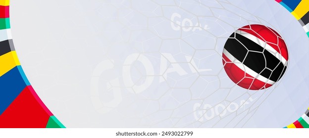 Celebration Goal for Trinidad and Tobago football team in colorful design. Perfect for illustrating soccer success, international football tournaments, and sports-themed promotions. Vector template.