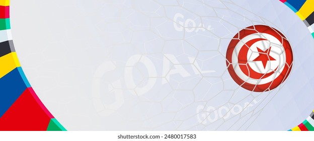 Celebration Goal for Tunisia football team in colorful design. Perfect for illustrating soccer success, international football tournaments, and sports-themed promotions. Vector template.