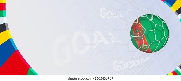 Celebration Goal for Turkmenistan football team in colorful design. Perfect for illustrating soccer success, international football tournaments, and sports-themed promotions. Vector template.