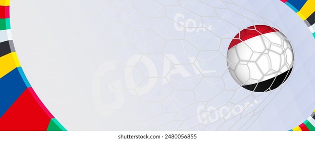 Celebration Goal for Yemen football team in colorful design. Perfect for illustrating soccer success, international football tournaments, and sports-themed promotions. Vector template.