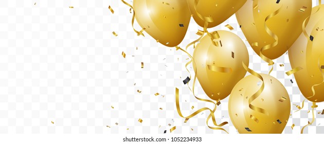 Celebration with Gold Balloon and confetti