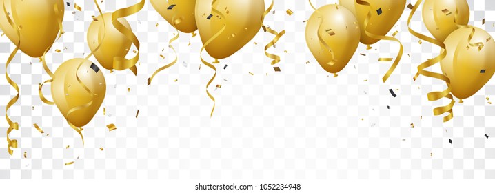 Celebration with Gold Balloon and confetti