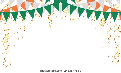 celebration with gold confetti and triangle pennants chain for holiday, birthday, anniversary, party Ireland