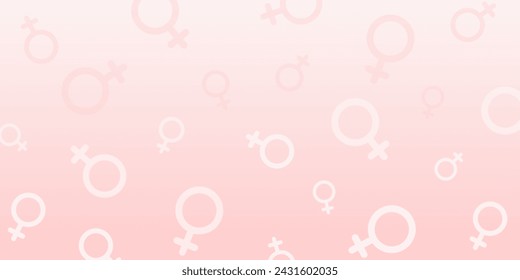 Celebration gradient pink horizontal background with symbols of Venus. Template for Women's Day, gender party, branding, congrats or invitations