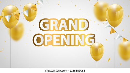 Celebration grand opening banner with Gold balloons background. Sale Vector illustration.