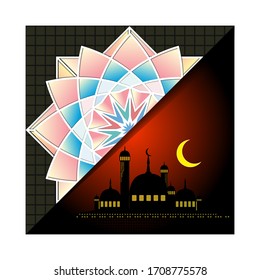 Celebration Greeting Card : Mosque silhouette with islamic pattern